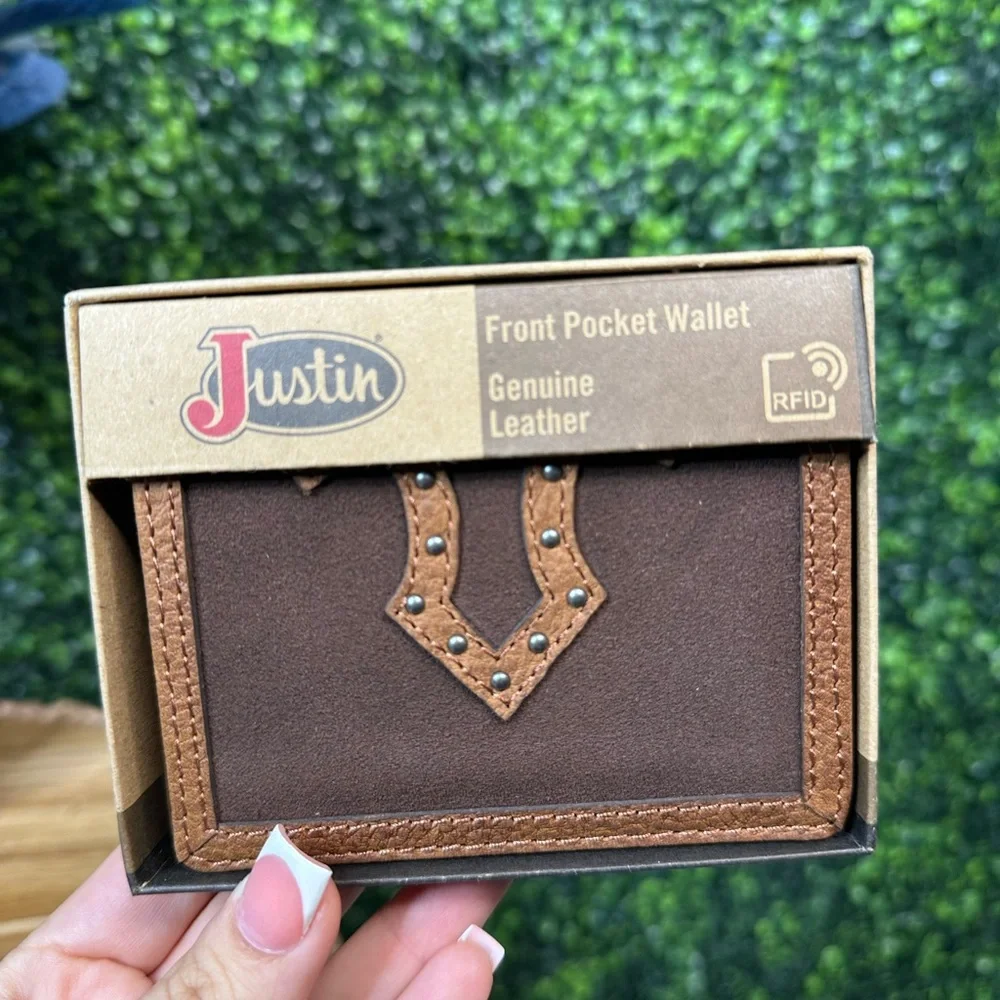 Justin fnew in box front pocket wallet Genuine Leather nwt‎ RFID